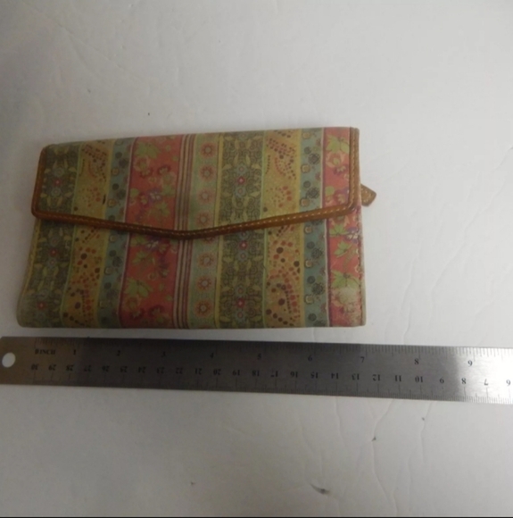 Vintage Fossil Soft Leather Trifold Wallet Floral Stripe Card Holder 7" *READ* - Picture 4 of 8